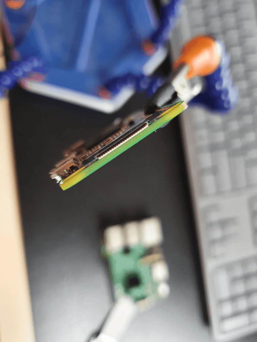 The Raspberry Pi Zero CSI connector, notice the pins are on the side near the PCB